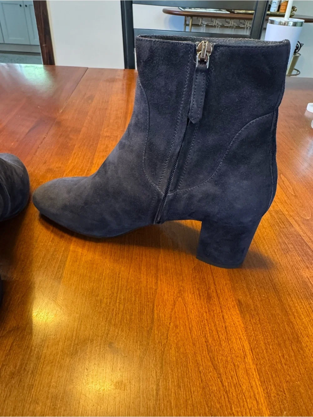 LK Bennett Navy Suede Block Heel Ankle Boots